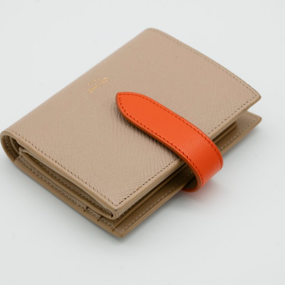 Celine Small Strap Bicolor Compact Wallet Beige/Orange w/ Entrupy COA - Picture 7 of 11